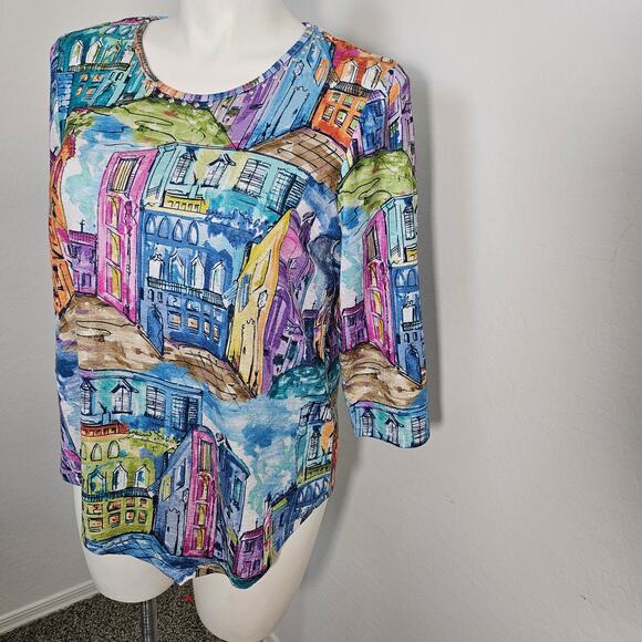 Alfred Dunner Petite L Asymmetrical 3/4 Sleeve Shirt - Picture 3 of 9